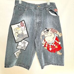 No 83 Samuria Graphic Denim Shorts Size 34